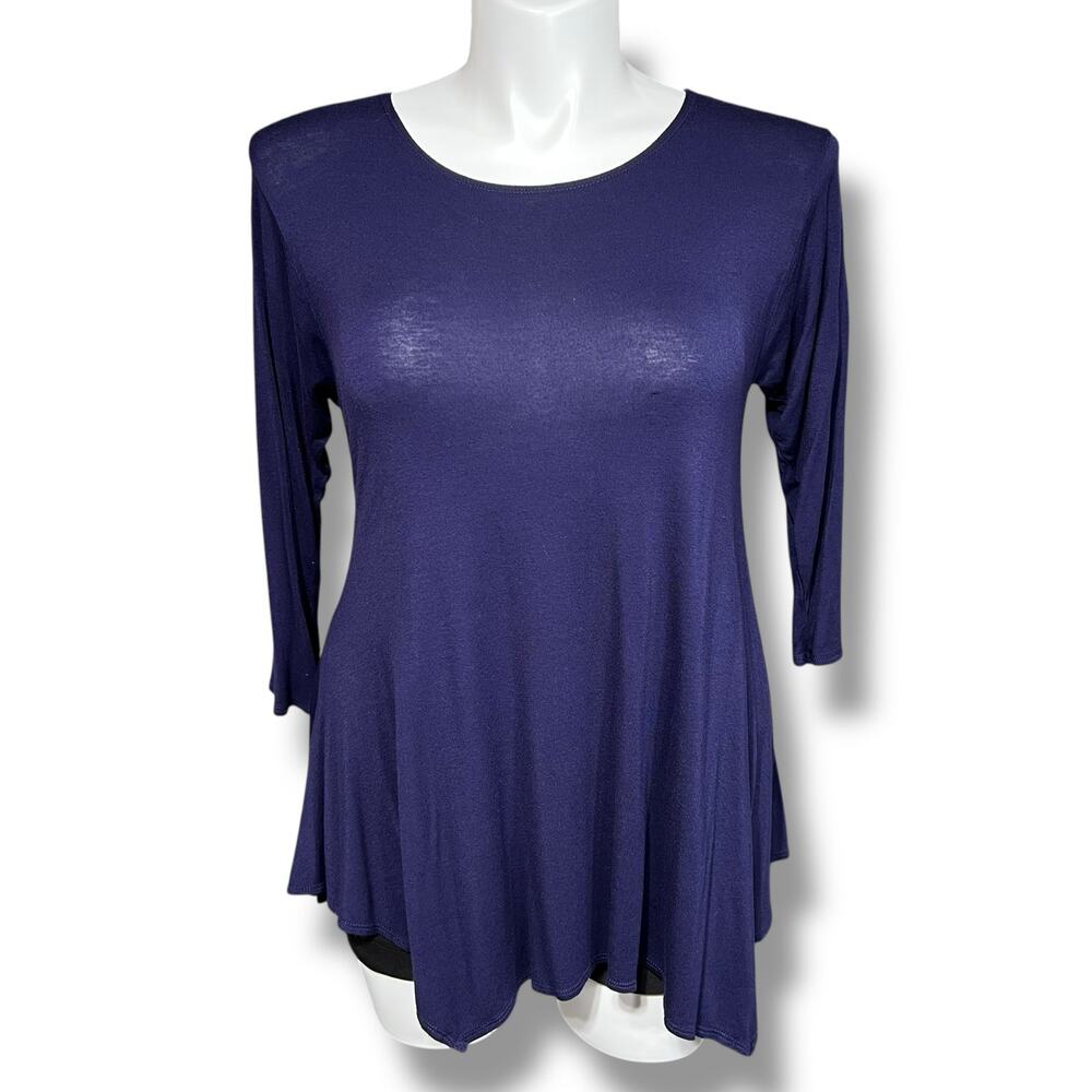 Isaac Liev Womens Swing Top T Shirt Stretch Asymmetrical Navy Blue Large XL